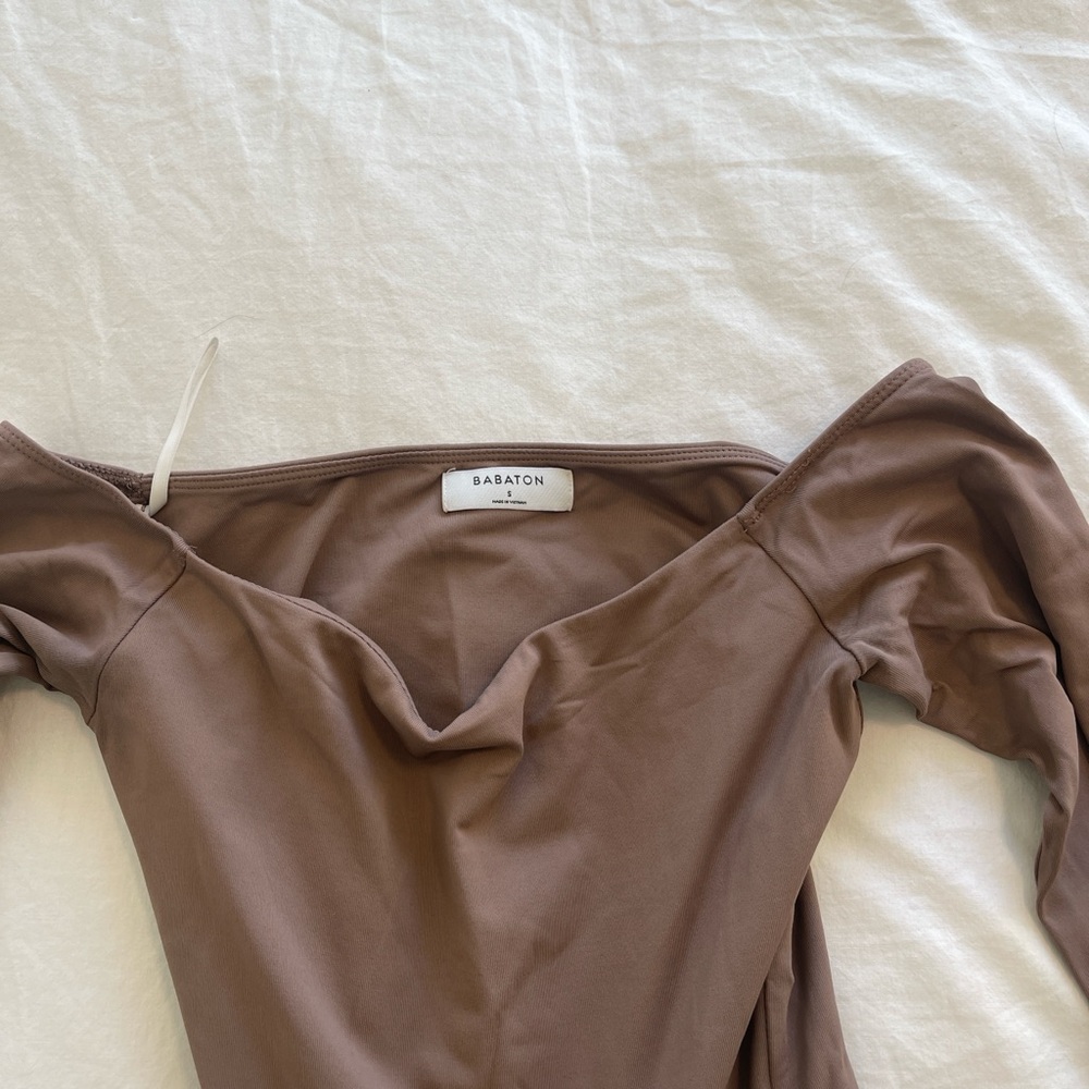 Babaton Brown Off-Shoulder Bodysuit